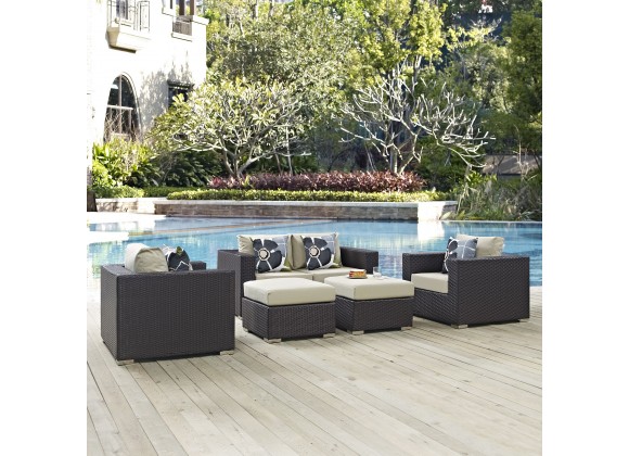 Modway Convene 5 Piece Outdoor Patio Sofa Set - Espresso Beige - Lifestyle