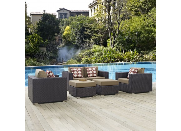 Modway Convene 5 Piece Outdoor Patio Sofa Set in Espresso Mocha - Lifestyle