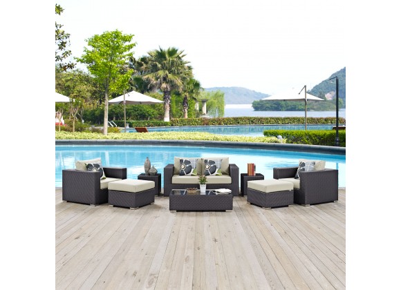 Modway Convene 8 Piece Outdoor Patio Sofa Set - Espresso Beige - Lifestyle