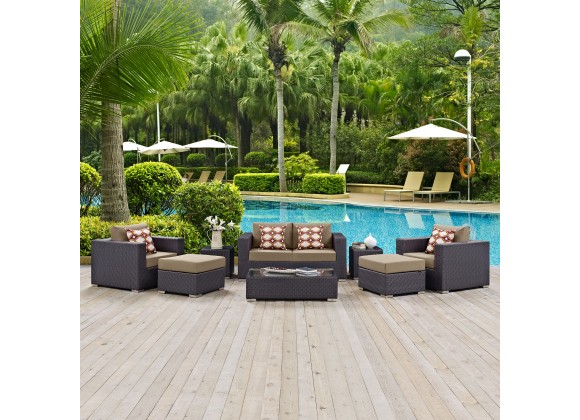 Modway Convene 8 Piece Outdoor Patio Sofa Set in Espresso Mocha - Lifestyle