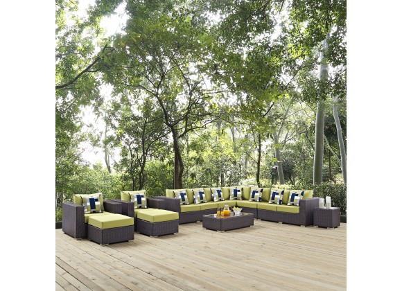 Modway Convene 11 Piece Outdoor Patio Sectional Set - Espresso Peridot - Lifestyle