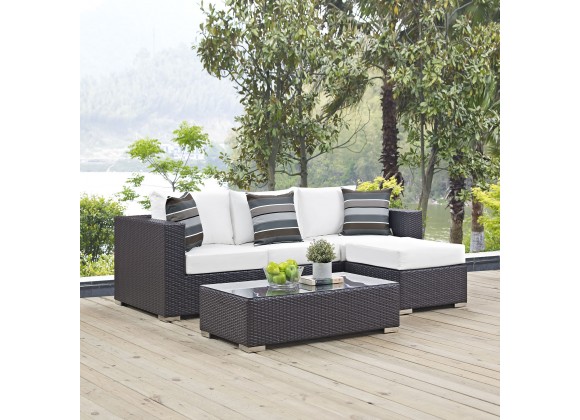 Modway Convene 3 Piece Outdoor Patio Sofa Set in Espresso White - Lifestyle