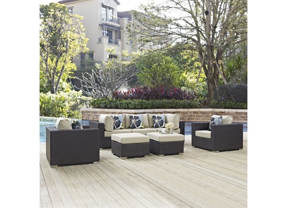 Modway Convene 7 Piece Outdoor Patio Sectional Set - Espresso Beige - Lifestyle