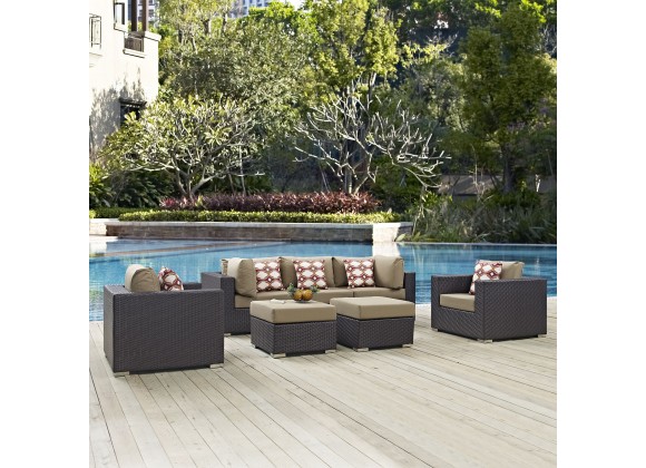 Modway Convene 7 Piece Outdoor Patio Sectional Set in Espresso Mocha - Lifestyle