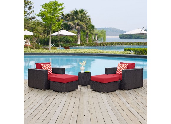 Modway Convene 5 Piece Outdoor Patio Sectional Set in Espresso Red - Lifestyle