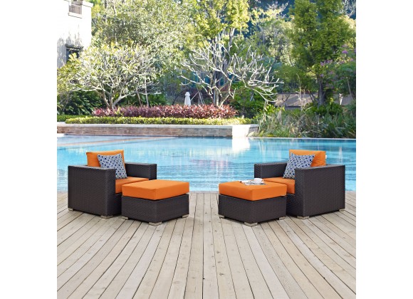 Modway Convene 4 Piece Outdoor Patio Sectional Set in Espresso Orange - Lifestyle