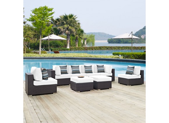 Modway Convene 8 Piece Outdoor Patio Sectional Set in Espresso White - Lifestyle