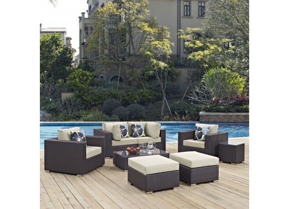 Modway Convene 8 Piece Outdoor Patio Sectional Set - Espresso Beige - Lifestyle