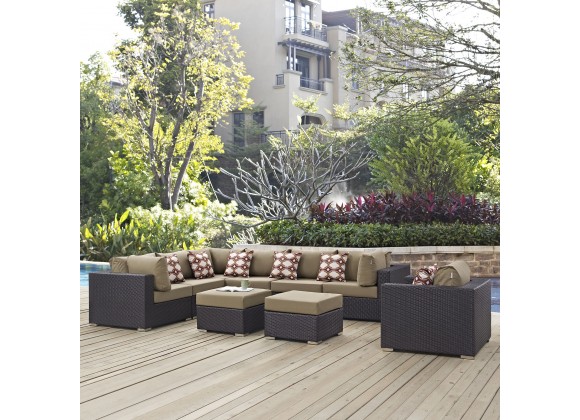 Modway Convene 9 Piece Outdoor Patio Sectional Set - Espresso Mocha - Lifestyle