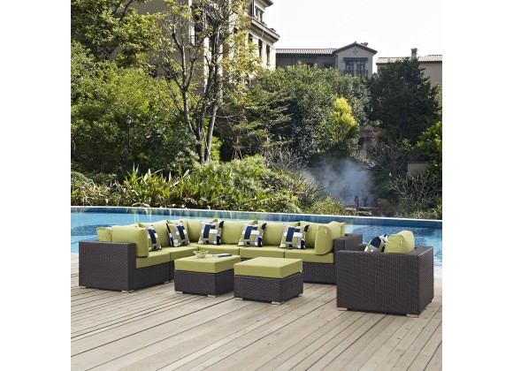 Modway Convene 9 Piece Outdoor Patio Sectional Set - Espresso Peridot - Lifestyle