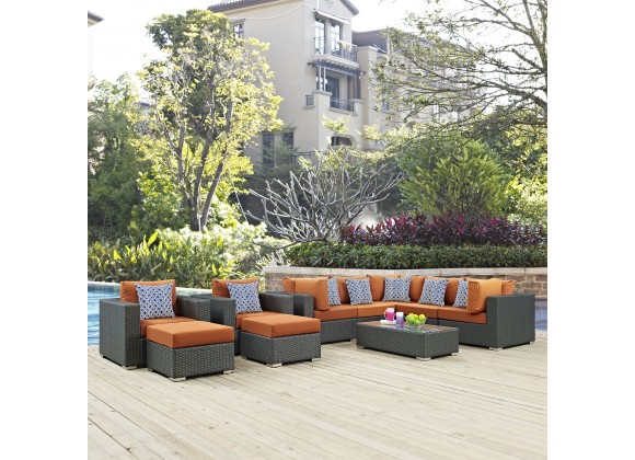 Modway Sojourn 10 Piece Outdoor Patio Sunbrella® Sectional Set - Canvas Tuscan - Lifestyle