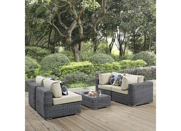 Modway Summon 5 Piece Outdoor Patio Sunbrella® Sectional Set - Canvas Antique Beige - Lifestyle