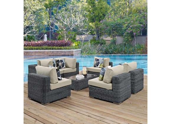 Modway Summon 7 Piece Outdoor Patio Sunbrella® Sectional Set - Canvas Antique Beige - Lifestyle
