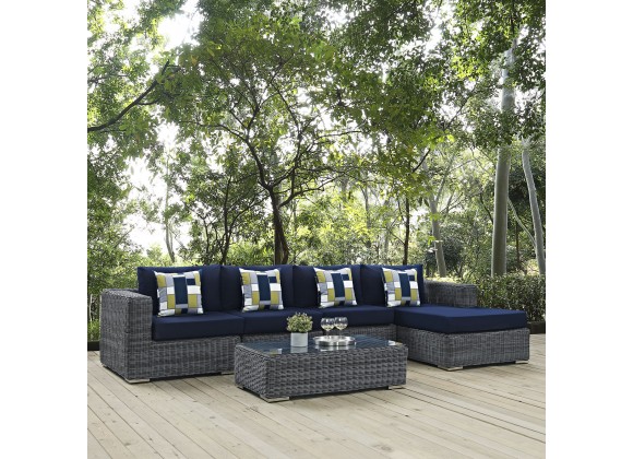 Modway Summon 5 Piece Outdoor Patio Sunbrella® Sectional Set - Canvas Navy - Lifestyle