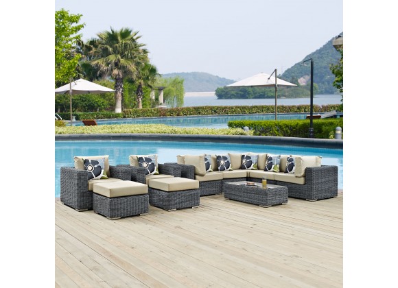 Modway Summon 10 Piece Outdoor Patio Sunbrella® Sectional Set - Canvas Antique Beige - Lifestyle