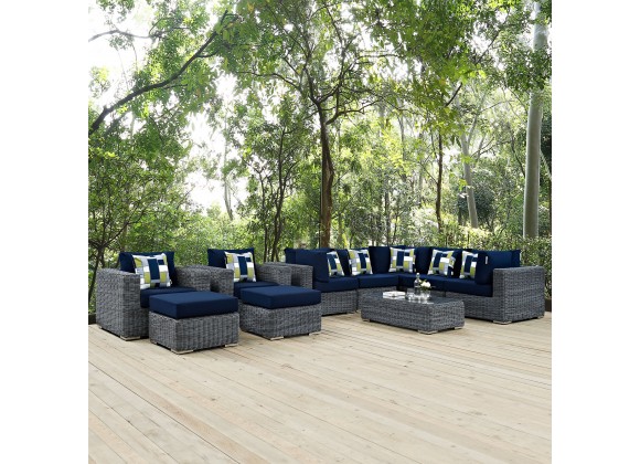 Modway Summon 10 Piece Outdoor Patio Sunbrella® Sectional Set - Canvas Navy - Lifestyle