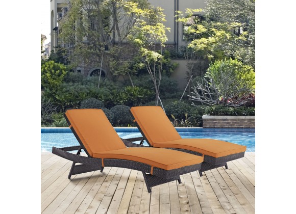 Modway Convene Chaise Outdoor Patio in Espresso Orange - Set of Two -Lifestyle