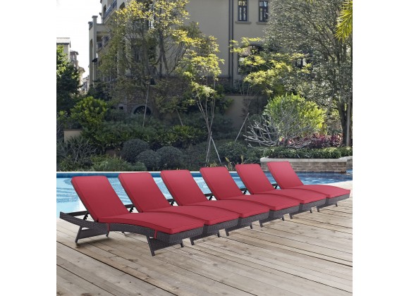 Modway Convene Chaise Outdoor Patio in Espresso Red - Set of Six - Lifestyle