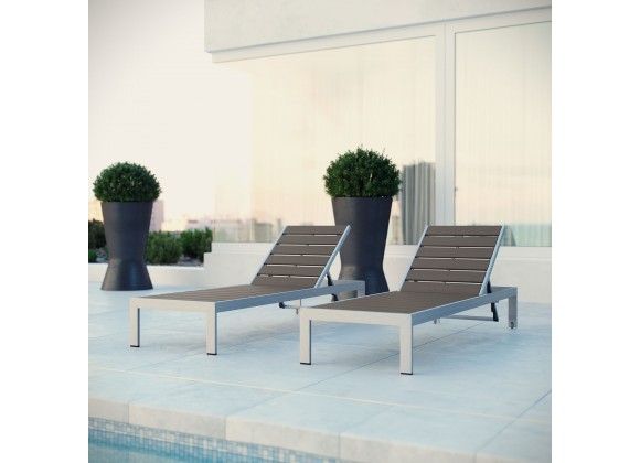 Modway Shore Chaise Outdoor Patio Aluminum Silver Gray - Set of Two - Lifestyle