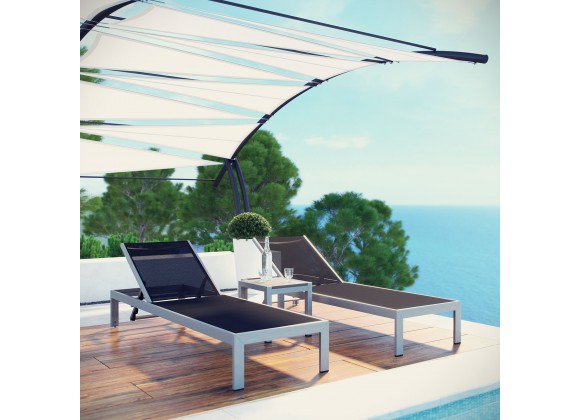 Modway Shore 3 Piece Outdoor Patio Aluminum Set - Silver Black - Lifestyle