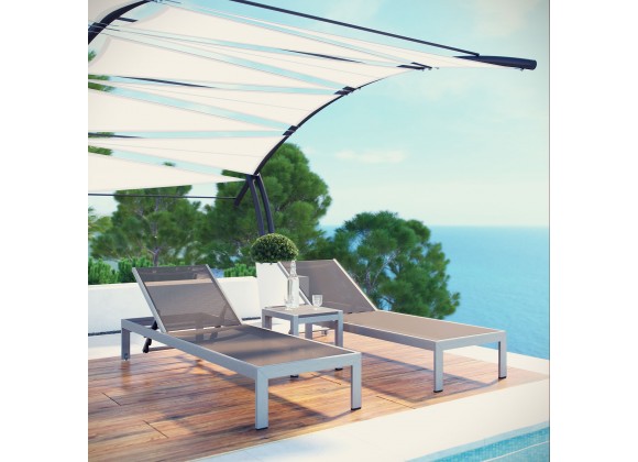 Modway Shore 3 Piece Outdoor Patio Aluminum Set in Silver Gray - Lifestyle