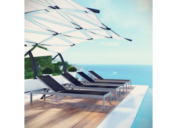 Modway Shore Chaise Outdoor Patio Aluminum in Silver Black - Lifestyle