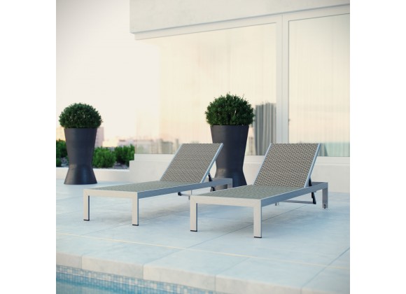 Modway Shore Chaise Outdoor Patio Aluminum Set of 2 - Silver Gray - Lifestyle