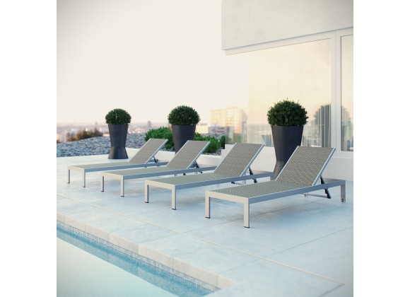 Modway Shore Chaise Outdoor Patio Aluminum in Silver Gray - Set of Four - Lifestyle