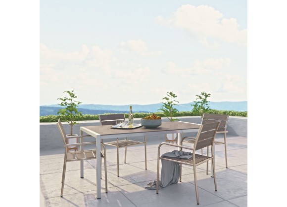Modway Shore 5 Piece Outdoor Patio Aluminum Dining Set - Silver Gray - Lifestyle