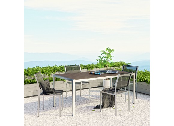 Modway Shore 5 Piece Outdoor Patio Aluminum Dining Set - Silver Black - Lifestyle