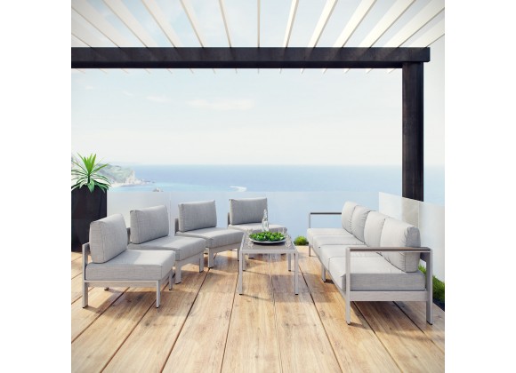 Modway Shore 7 Piece Outdoor Patio Sectional Sofa Set - Silver Gray - Lifestyle