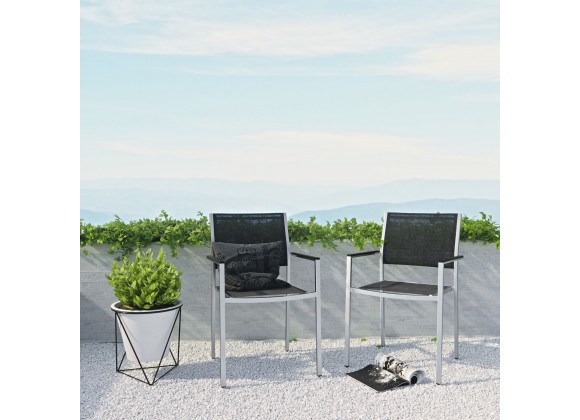 Modway Shore Dining Chair Outdoor Patio Aluminum in Silver Black - Set of Two - Lifestyle