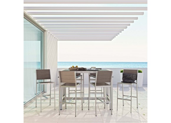 Modway Shore 7 Piece Outdoor Patio Aluminum Dining Set - Silver Gray - Lifestyle
