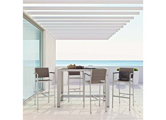 Modway Shore 5 Piece Outdoor Patio Aluminum Dining Set - Silver Gray - Lifestyle