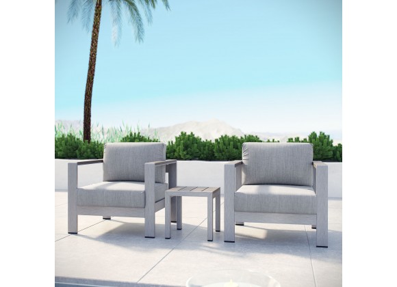 Modway Shore 3 Piece Outdoor Patio Aluminum Set in Silver Gray - Lifestyle