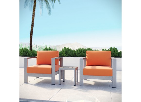 Modway Shore 3 Piece Outdoor Patio Aluminum Set - Silver Orange - Lifestyle