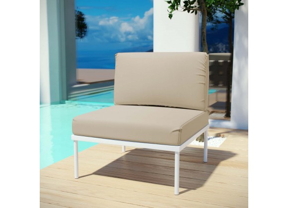 Modway Harmony Armless Outdoor Patio Aluminum Chair - White Beige - Lifestyle