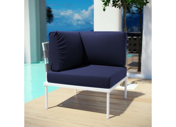 Modway Harmony Outdoor Patio Aluminum Corner Sofa in White Navy - Lifestyle