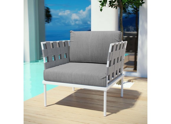 Modway Harmony Outdoor Patio Aluminum Armchair in White Gray - Lifestyle