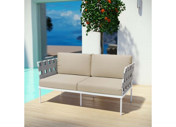 Modway Harmony Outdoor Patio Aluminum Loveseat in White Beige - Lifestyle