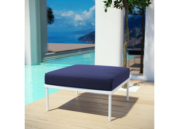 Modway Harmony Outdoor Patio Aluminum Ottoman in White Navy - Lifestyle