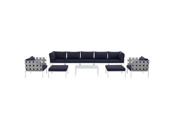 Modway Harmony 10 Piece Outdoor Patio Aluminum Sectional Sofa Set - White Navy - Set in Front Angle