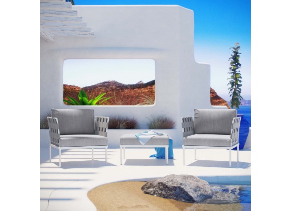 Modway Harmony 3 Piece Outdoor Patio Aluminum Sectional Sofa Set - White Gray - Lifestyle