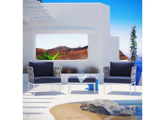 Modway Harmony 3 Piece Outdoor Patio Aluminum Sectional Sofa Set - White Navy - Lifestyle