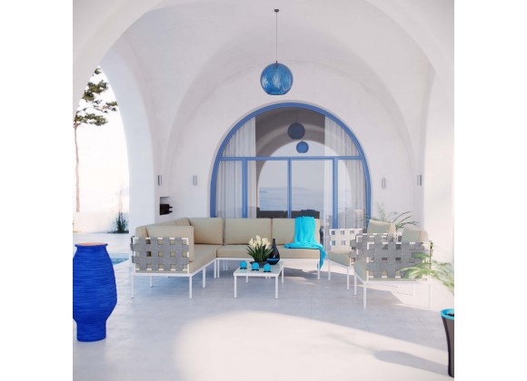 Modway Harmony 8 Piece Outdoor Patio Aluminum Sectional Sofa Set - White Beige - Lifestyle