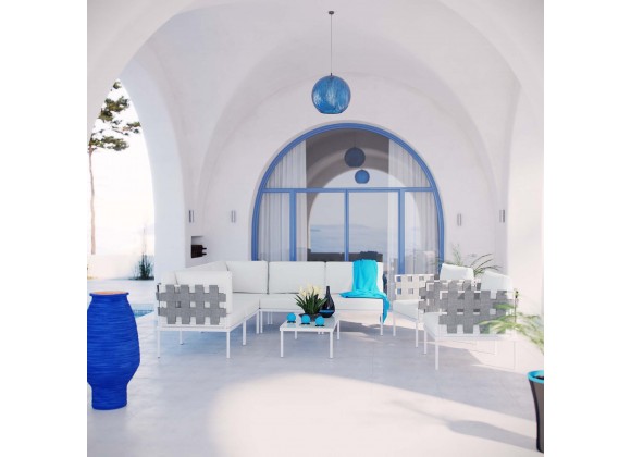 Modway Harmony 8 Piece Outdoor Patio Aluminum Sectional Sofa Set - White White - Lifestyle