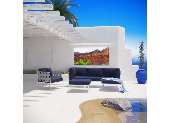 Modway Harmony 6 Piece Outdoor Patio Aluminum Sectional Sofa Set - White Navy - Lifestyle