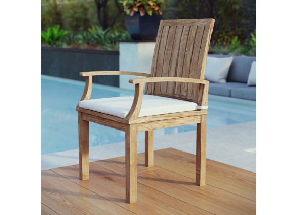 Modway Marina Outdoor Patio Teak Dining Chair - Natural White - Lifestyle