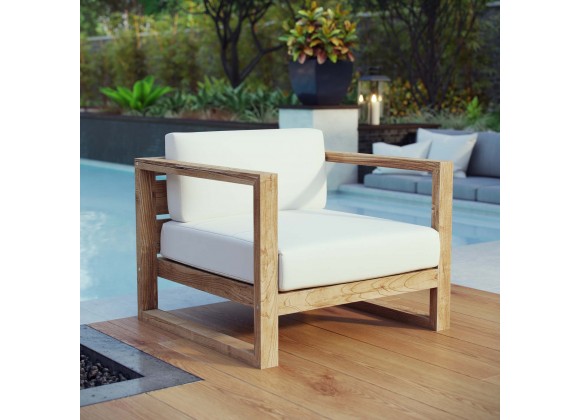 Modway Upland Outdoor Patio Teak Armchair - Natural White - Lifestyle