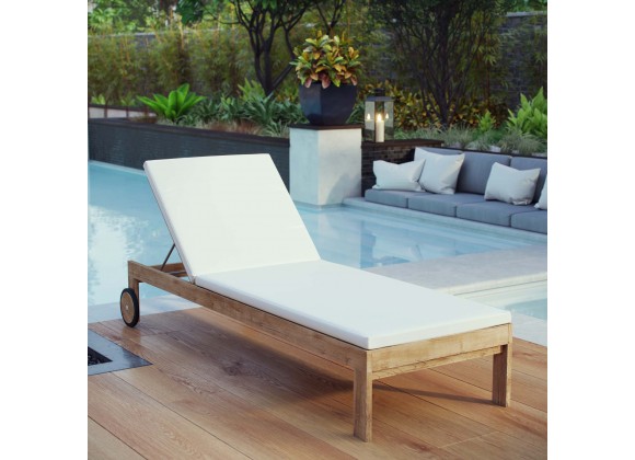 Modway Upland Outdoor Patio Teak Chaise - Natural White - Lifestyle